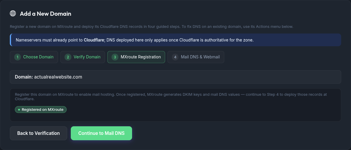 Step 3: registration succeeded