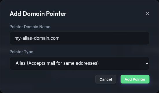 Add domain pointer modal