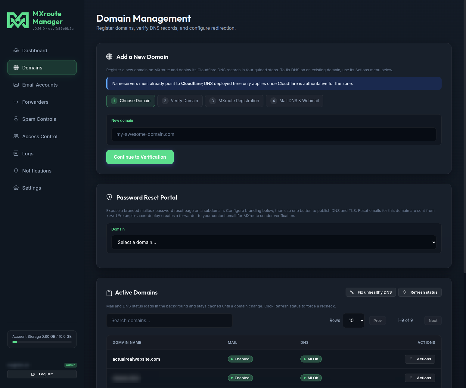 Domains tab