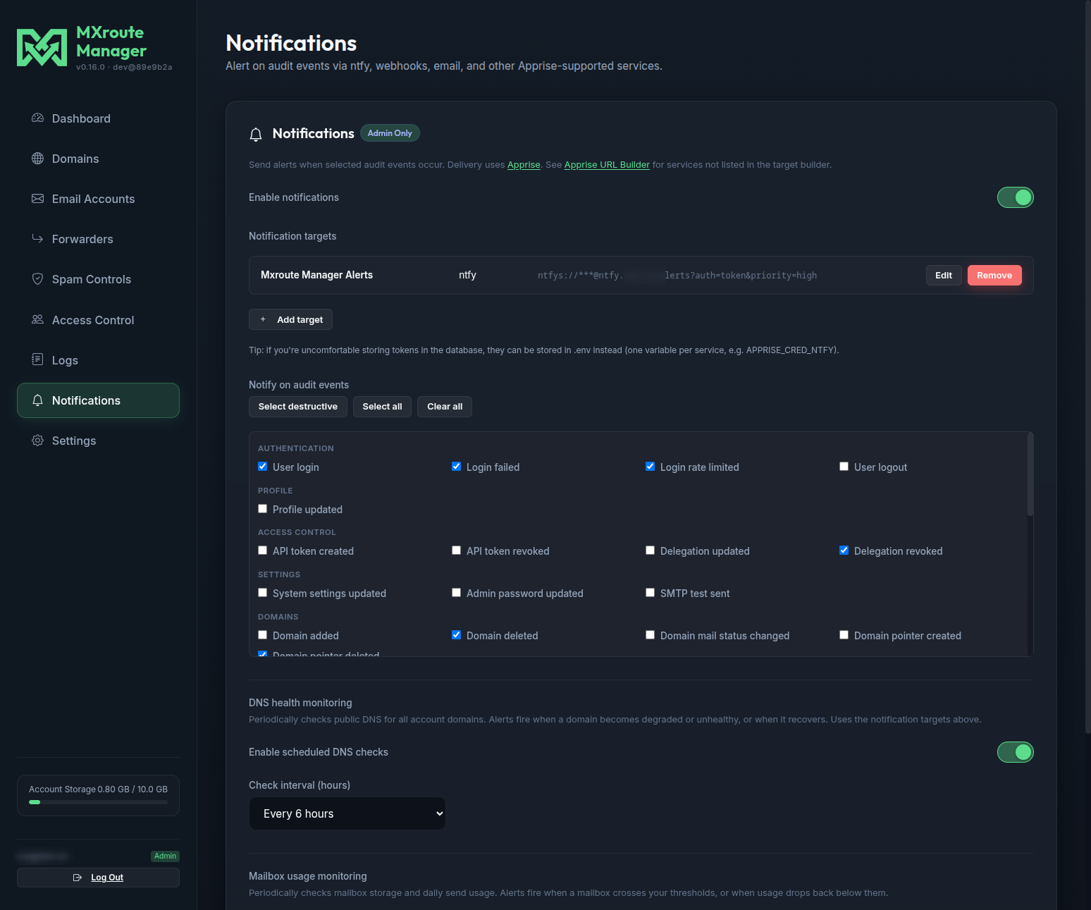 Notifications tab