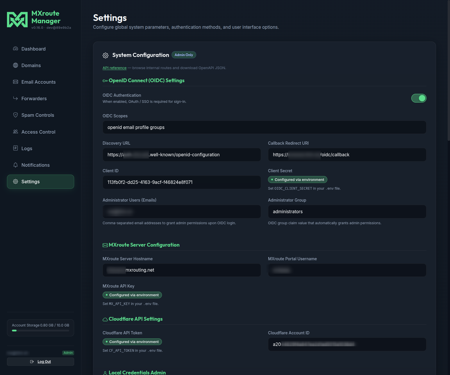 Settings tab